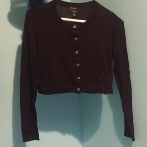 Cropped black sweater with rhinestone buttons